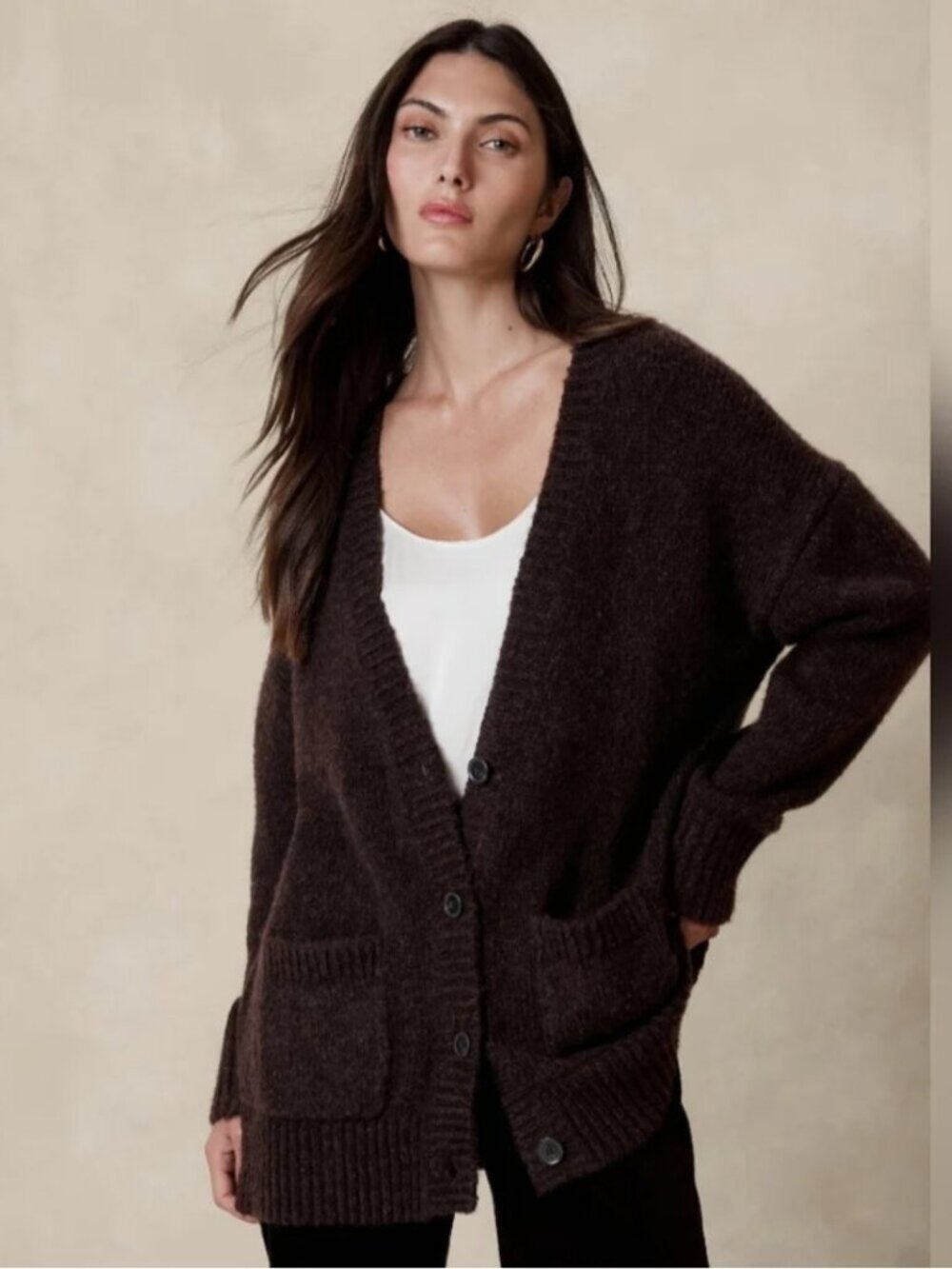 Banana Republic Brown Wool Cotton Oversized Phoebe Cardigan